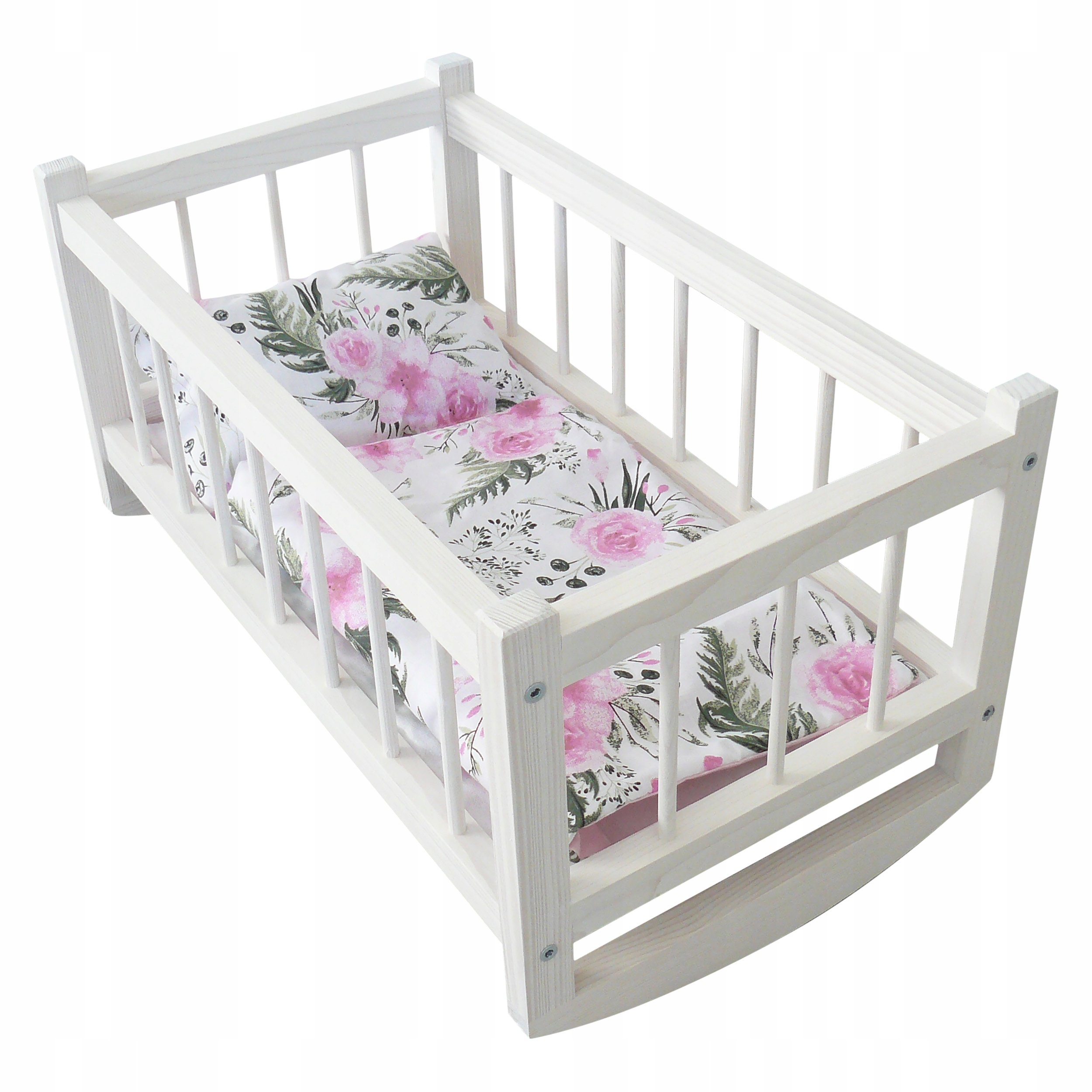 Drewniana Kołyska Łóżeczko Dla Lalek Białe Pościel Garden Pokój