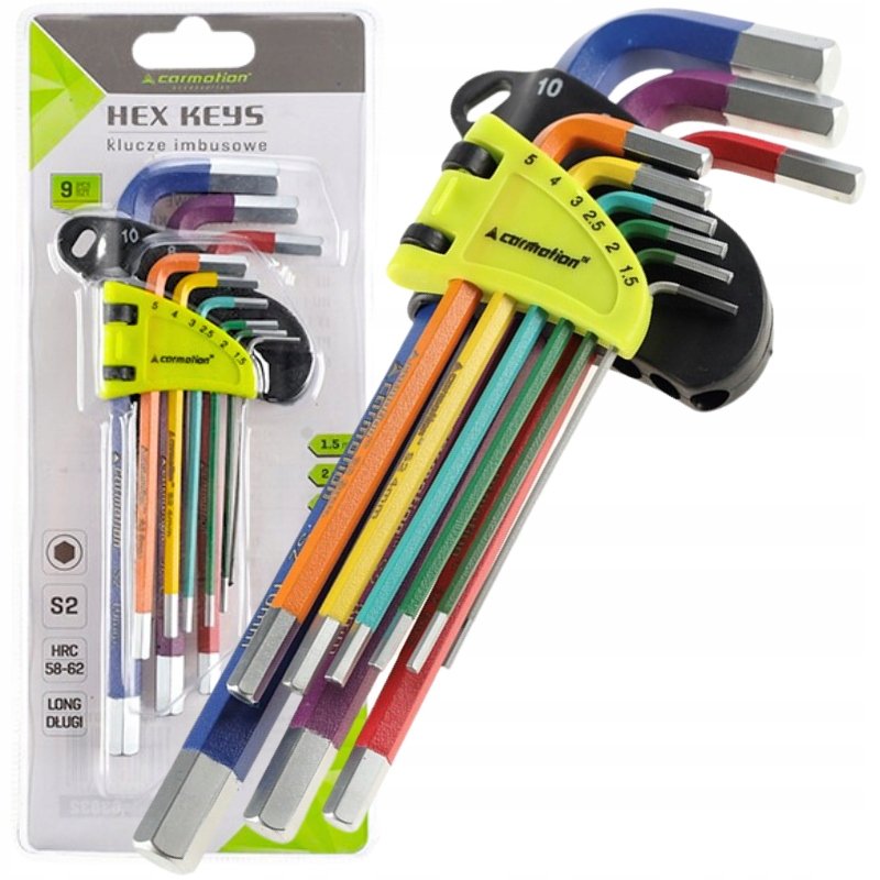 Klucze imbusowe 230mm rozmiary 1,5 -10 mm zestaw 9 szt. kolorowe
