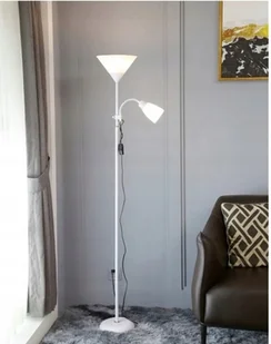 Lampa Podłogowa Do Czytania Lampka Stojąca Nocna E27+E14 Biała - Lampy stojące - miniaturka - grafika 1