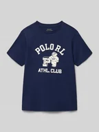 Koszulki dla chłopców - T-shirt z nadrukiem z logo i okrągłym dekoltem - miniaturka - grafika 1