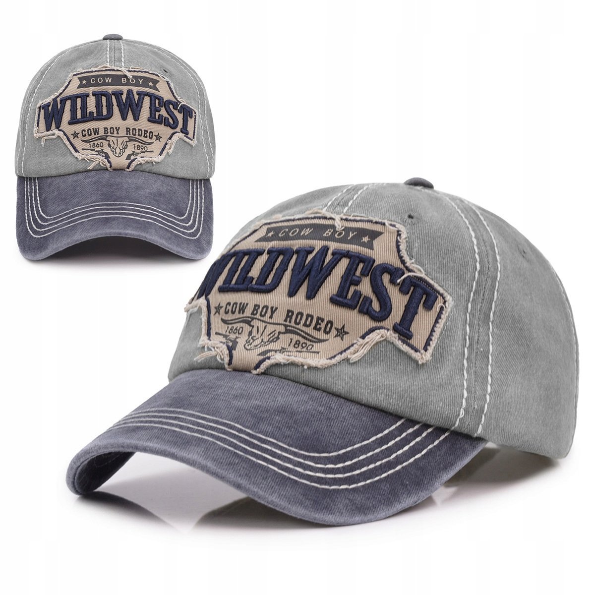 Czapka z daszkiem bejsbolówka vintage GRANATOWO - SZARA bawełniana