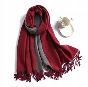 Szal szalik damski 100% kaszmir czerwony bordowy - Apaszki i szaliki damskie - miniaturka - grafika 1