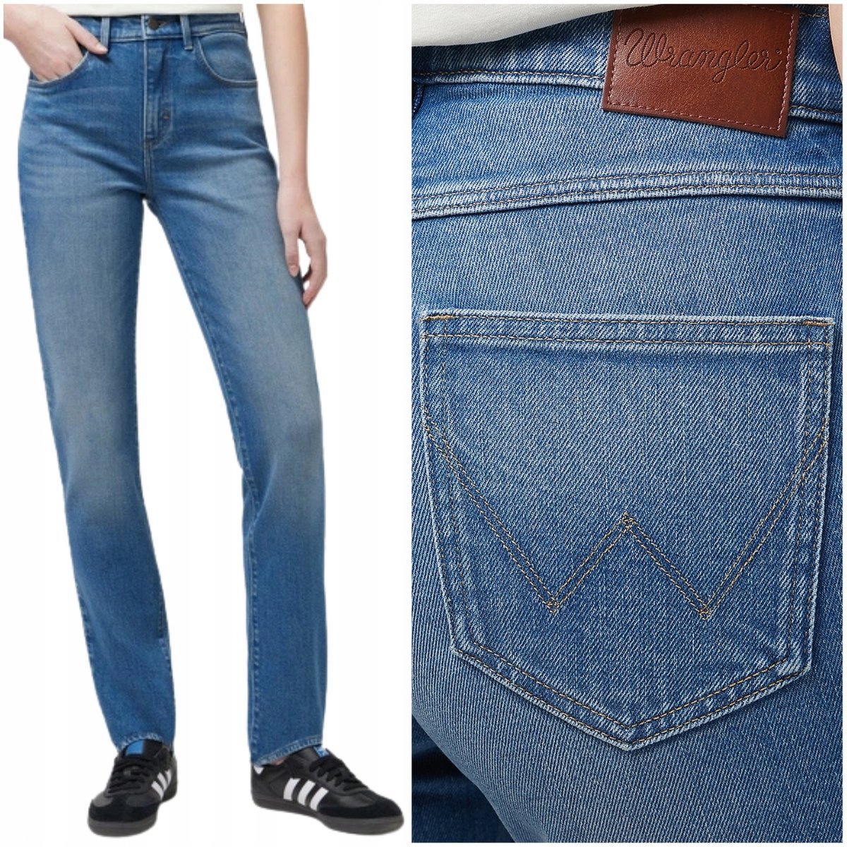 Wrangler Slim Mid Wash proste wysokie damskie spodnie jeansowe W30 L34