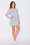 Sukienki - Szaro-zielona Dziewczęca Sukienka z Falbanką z Kontrastowymi Lamówkami z Długim Rękawem - miniaturka - grafika 1