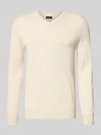 Swetry męskie - Sweter z dzianiny z mieszanki wełny z dekoltem w serek - miniaturka - grafika 1