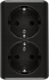 Kontakt-Simon Simon 54 Gniazdo podwójne Schuko natynkowe z przesłonami torów prąd. wer. skand. 16A 250V szybkozłącza czarny mat EGSZ2SNZ/49