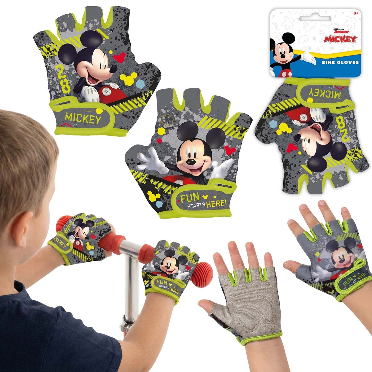 DISNEY Myszka Mickey DZIECIĘCE rękawiczki OCHRONNE na rower, hulajnogę NA RZEP dla chłopca