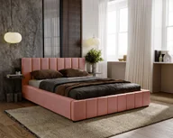 Łóżka - Łóżko tapicerowane Nero z zagłówkiem, 180x200 cm, łóżko podwójne z podstawą łóżka i ramą z listew drewnianych, tkanina welurowa: różowy - miniaturka - grafika 1