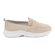 Mokasyny damskie - Goodin Skórzane beżowe mokasyny na platformie beżowy - miniaturka - grafika 1