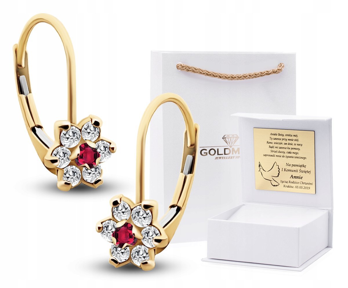 ZŁOTE ŚLICZNE KOLCZYKI KWIATKI FIORI DI RUBINO 585