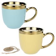 Kubki - Kubek porcelanowy do kawy zestaw 2 sztuki odcienie żółtego i niebieskiego 290 ml Altom Design Aurora Gold - miniaturka - grafika 1