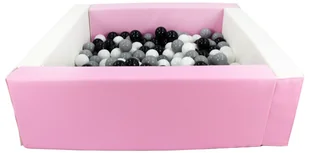Kwadratowy suchy basen z ekoskóry z 200 piłeczkami (biały, różowy (pastel)/czarny, biały, szary) - Suche baseny - miniaturka - grafika 1