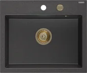 Zlewozmywaki - Mexen Oscar zlewozmywak granitowy 1-komorowy 580 x 490 mm, czarny nakrapiany, syfon złoty - 6519581000-76-G - miniaturka - grafika 1