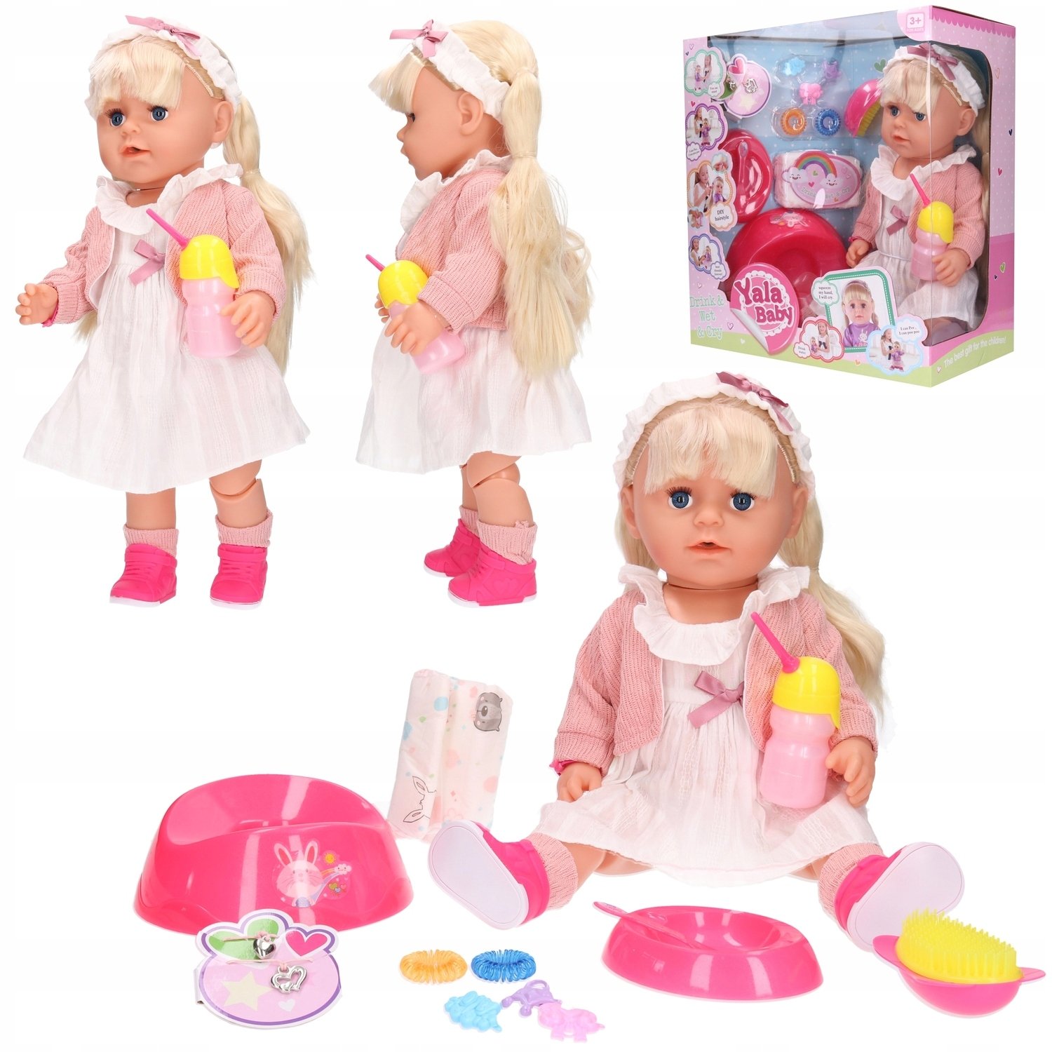 Lalka bobas Born nocnik akcesoria pije siusia, może chodzić 5192