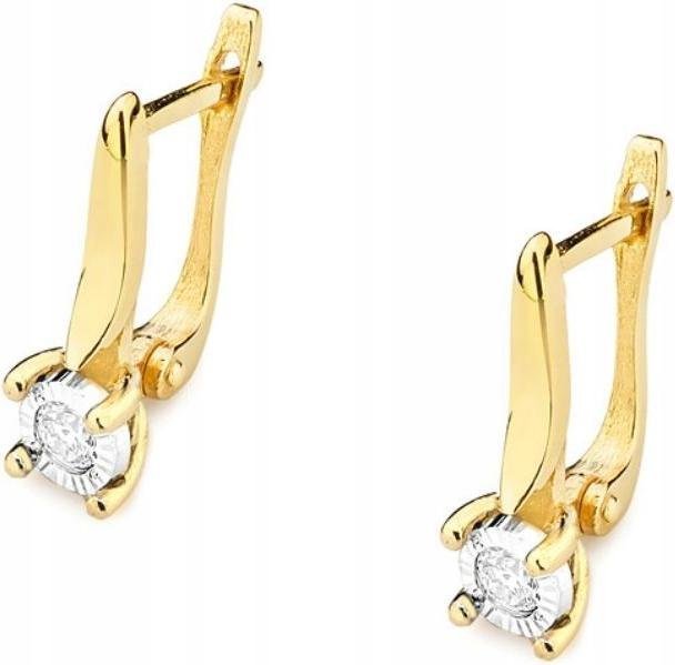 ZŁOTE KOLCZYKI 585 PODŁUŻNE Z DIAMENTEM 2,00 G elegancki wzór na prezent