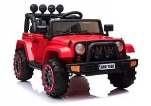 Auto Jeep 4 Silniki 12V Ekoskóra Piankowe Koła Kluczyk Czerwony - Pojazdy elektryczne dla dzieci - miniaturka - grafika 1