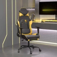 Fotele gamingowe - vidaXL Fotel gamingowy z podnóżkiem z czarnej i złotej sztucznej skóry - Fotel gamingowy - Krzesła gamingowe - Fotel biurowy - Krzesło - miniaturka - grafika 1