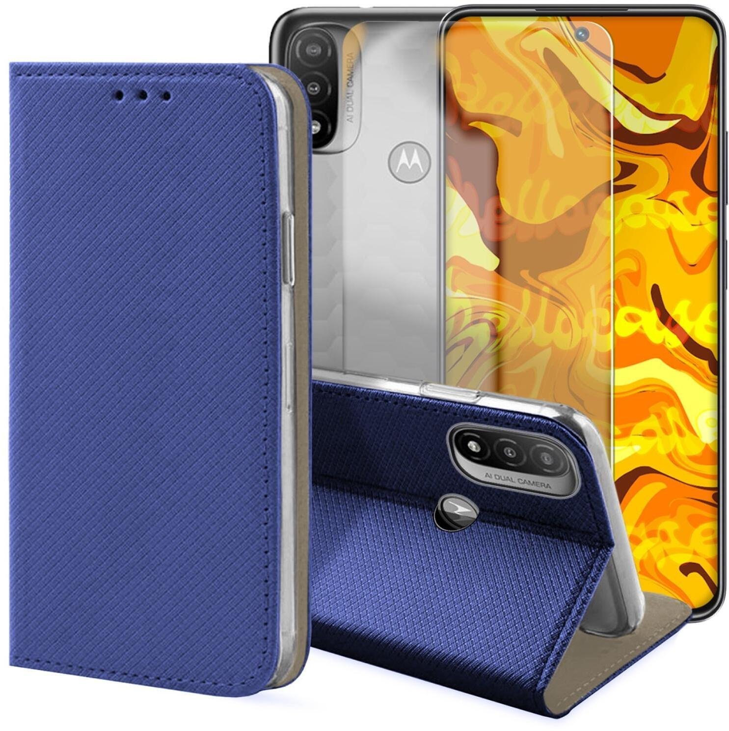 Hello Case Etui z Klapką Do Motorola Moto E20 / E30 / E40 / E20S Granatowe Szkło