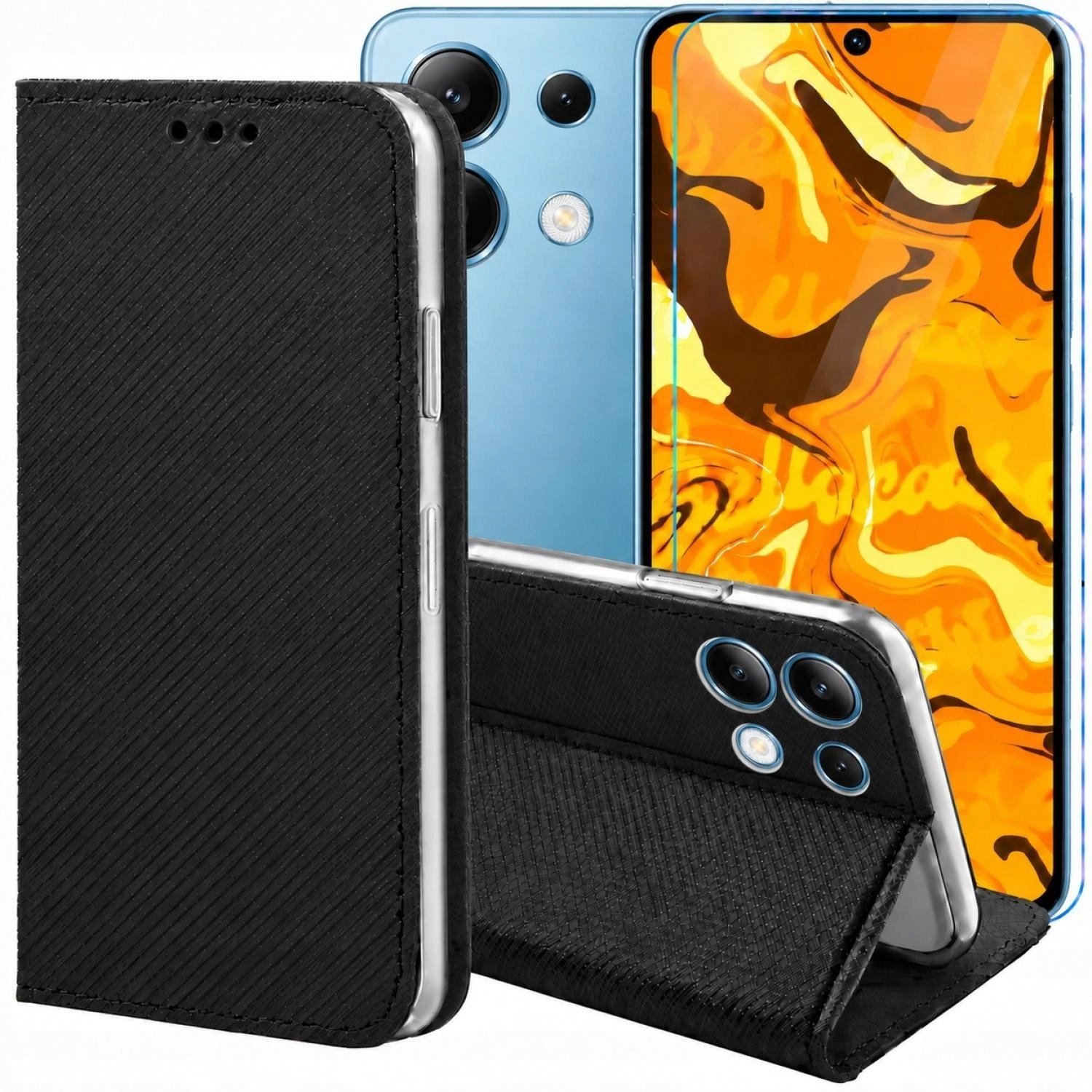 Hello Case Etui z Klapką Do Xiaomi Redmi Note 13 4G Czarne, Zamykane, Kabura Szkło