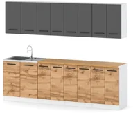 Meble kuchenne - Meble Kuchenne Szare Z Drewnem Kuchnia Vero 2.6m Modułowa Dąb Wotan - miniaturka - grafika 1