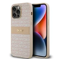 Etui i futerały do telefonów - Etui DKNY Leather Mono Stripe & Metal Logo na iPhone 14 Pro Max - różowe - miniaturka - grafika 1