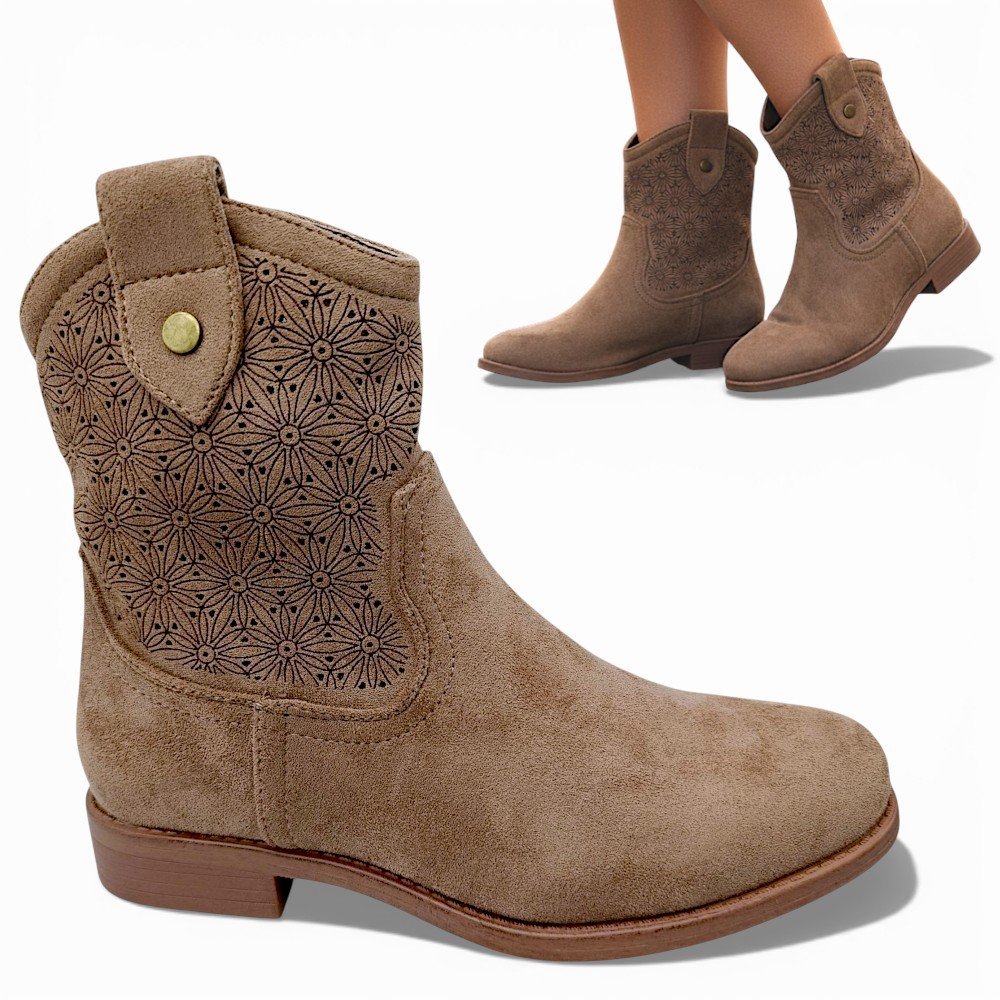 Damskie Kowbojki na Obcasie Botki Ażurowe Modne Zamszowe Wiosenne Barski 37