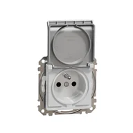 Gniazdka elektryczne - Schneider Gniazdo z/u z klapką z przesłonami IP44 SEDNA Design & Elements srebrne aluminium - miniaturka - grafika 1