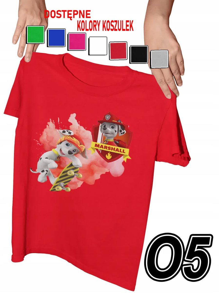 Koszulka Dziecięca Z Nadrukiem Psi Patrol Marshall Pieski Różne - M 134-140