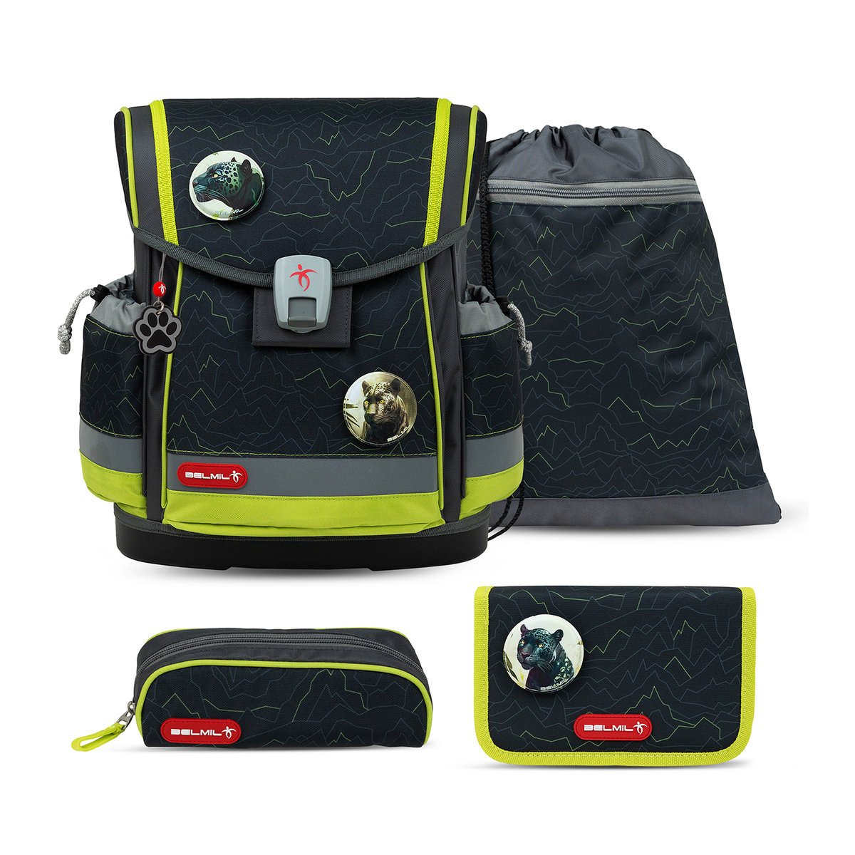Zestaw tornistra szkolnego Belmil Classy Plus Mountain Lime, 4-częściowy