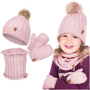 Komplet Czapka Dziecięca Zimowa Komin Rękawiczki Dla Dziewczynki Z Polarem - Czapki dla dzieci Komplet Czapka Dziecięca Zimowa Komin Rękawiczki Dla Dziewczynki Z Polarem - Czapki dla dzieci - miniaturka - grafika 1