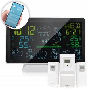 STACJA POGODY WIFI 3 CZUJNIKI UV HPA TEMP WILGOTNOŚĆ FAZY KSIĘŻYCA BUDZIK - Stacje pogodowe STACJA POGODY WIFI 3 CZUJNIKI UV HPA TEMP WILGOTNOŚĆ FAZY KSIĘŻYCA BUDZIK - Stacje pogodowe - miniaturka - grafika 1