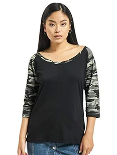 Urban Classics Damska koszulka z krótkim rękawem 3/4 Contrast Raglan Tee, Black/Darkcamo, M - Koszulki i topy damskie - miniaturka - grafika 1