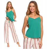 Piżamy damskie - PIŻAMA DAMSKA Gładka Koszulka Top na Ramiączkach Długie Spodnie MORAJ S - miniaturka - grafika 1