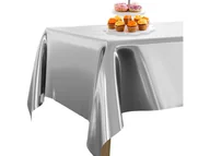 Dekoracje i nakrycia stołu na imprezę - Obrus metaliczny srebrny - 137 x 183 cm - 1 szt. - miniaturka - grafika 1