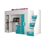 Łóżka dla dzieci i młodzieży - Abiks Łóżko piętrowe Antresola PARTY 14 biały + turkusowy - miniaturka - grafika 1