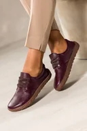 Półbuty damskie - Bordowe buty barefoot skórzane damskie szerokie na elastycznej płaskiej podeszwie puszyste sznurówki PRODUKT POLSKI Casu 89811 - miniaturka - grafika 1