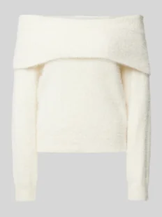 Sweter z dzianiny z dekoltem carmen model ‘HEIDI’ - Swetry damskie - miniaturka - grafika 1