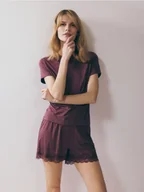 Piżamy damskie - Reserved - Dwuczęściowa piżama z wiskozy - ciemnofioletowy - miniaturka - grafika 1