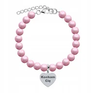 Bransoletki - Bransoletka Srebrna z Perłami Serce Prezent na Dzień Matki Grawer Życzenia - miniaturka - grafika 1