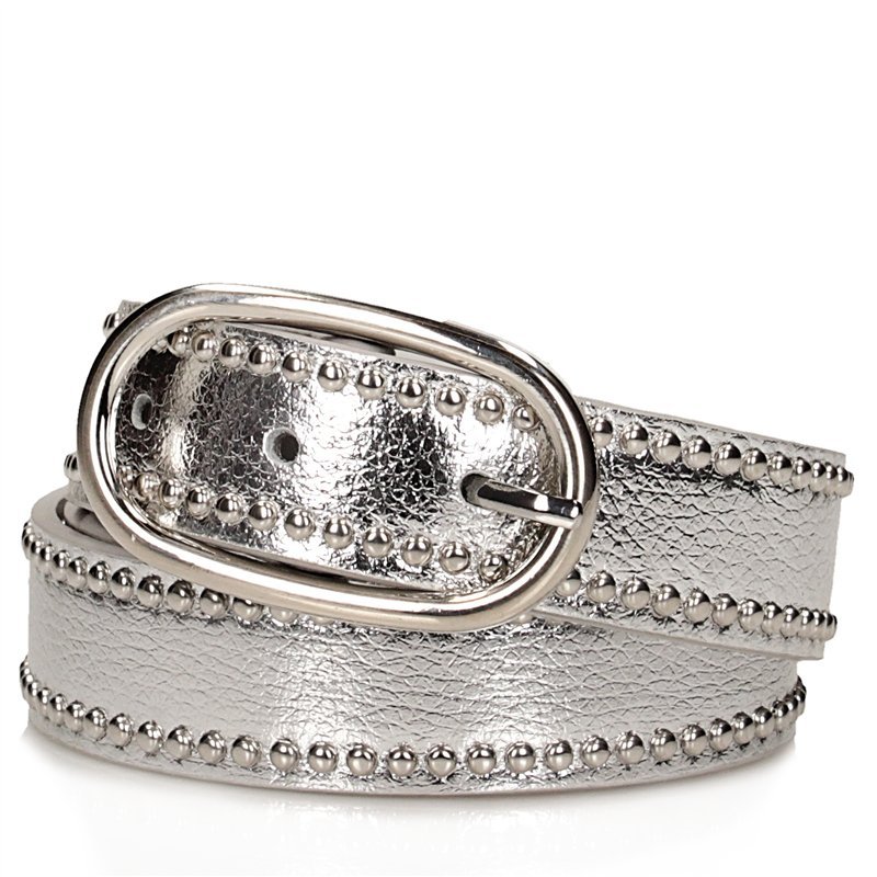 Srebrny skórzany pasek damski Toscanio 18326 - 100