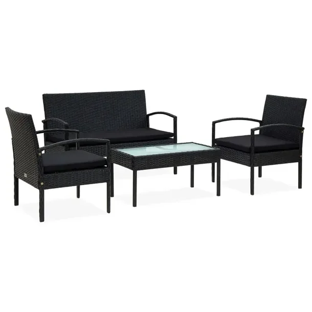 Zestaw mebli ogrodowych z rattanu PE, czarny, sofa 106x58x72 cm, fotele 58x