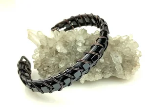 Kostki hematytu - męska bransoleta miedziana, obwód 18 cm, regulowany, waga 25 gram, rękodzieło - Bransolety męskie - miniaturka - grafika 1