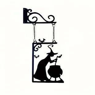TEMU 1 Szt. Metalowa Sztuka Ścienna W Kształcie Wiedźmy - Iron Halloween Decor Z Czapką I Kadzią, Ornamencie Do Wieszczenia Na Ogrodowej Imprezie, - Inne - miniaturka - grafika 1