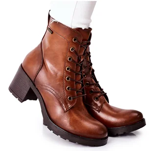 Vinceza Botki Damskie Na Słupku Ocieplane Camel Dunaff brązowe - Botki damskie - miniaturka - grafika 1