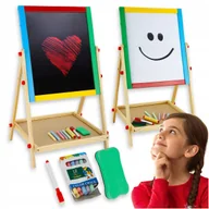 Tablice dla dzieci - DWUSTRONNA DREWNIANA TABLICA OBROTOWA MAGNETYCZNA KREDOWA + AKCESORIA 80 CM - miniaturka - grafika 1