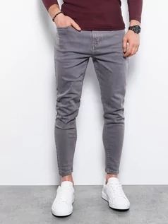 Spodnie męskie - Spodnie męskie jeansowe o kroju SLIM FIT - grafitowe V5 P1058 - grafika 1