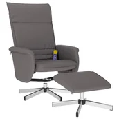 Fotele i pufy dla dzieci - ﻿Rozkładany fotel masujący z podnóżkiem, szary, sztuczna skóra - miniaturka - grafika 1