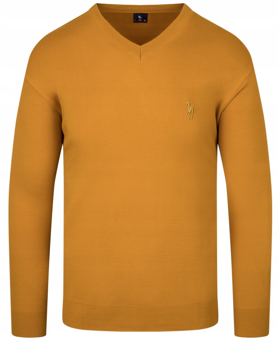 SWETER MĘSKI V SEREK - WEŁNA KNK MUSZTARDOWY - XL