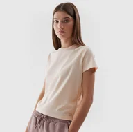 Koszulki sportowe damskie - Damski t-shirt basic 4F 4FWAW23TTSHF1169 - kremowy - miniaturka - grafika 1