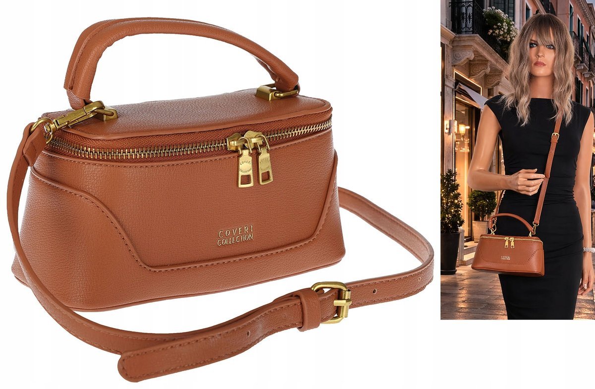 Torebka Damska klasyczna Listonoszka na ramię kuferek CC3453 Brązowa